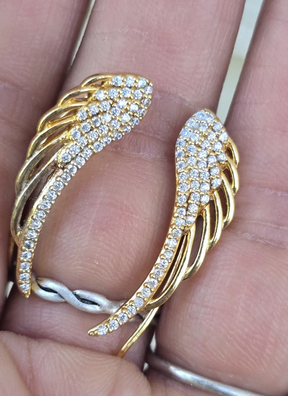 925 sterling silver gold overlay pave CZ wing earrings Elegant and amazing!!